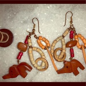 Wooden bohemian elephant earrings